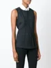 Black silk and cotton blend quilted deconstructed tank top with geometric paneled design,