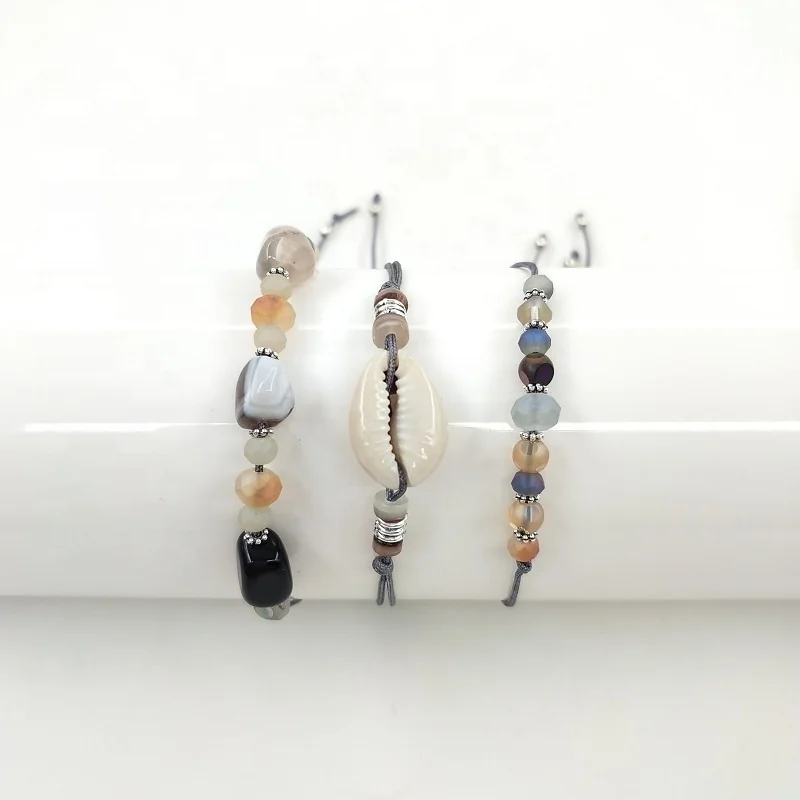 

Black Natural Stone Wrap Bracelet Shell Black And Gray Rope  Bracelet Unisex