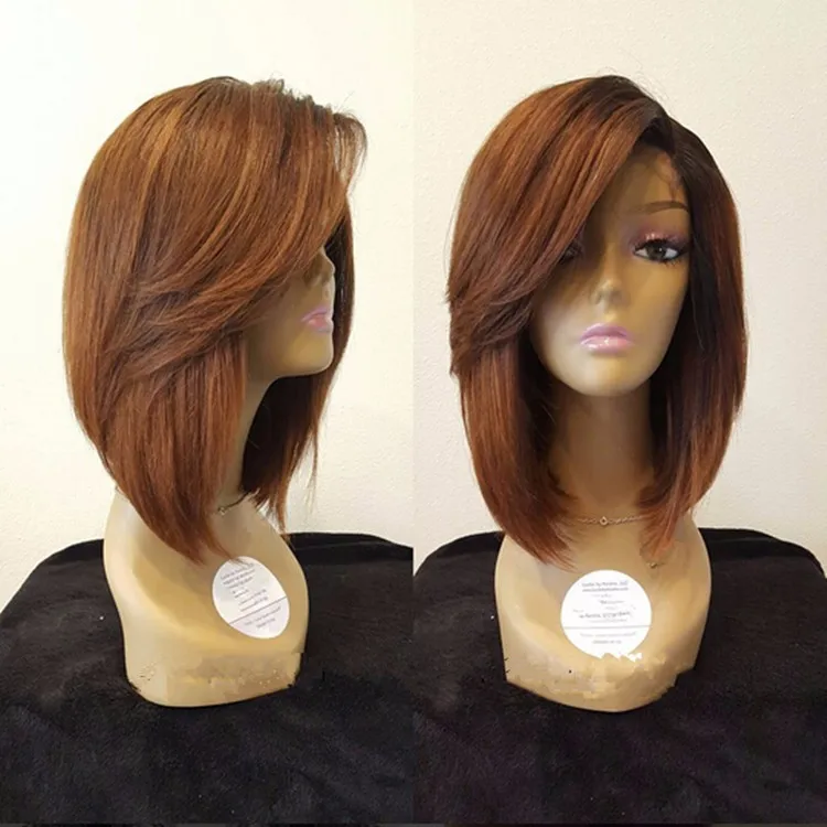 Glueless Ombre Side Bang Short Bod Lace Front Wig Small Medium Cap