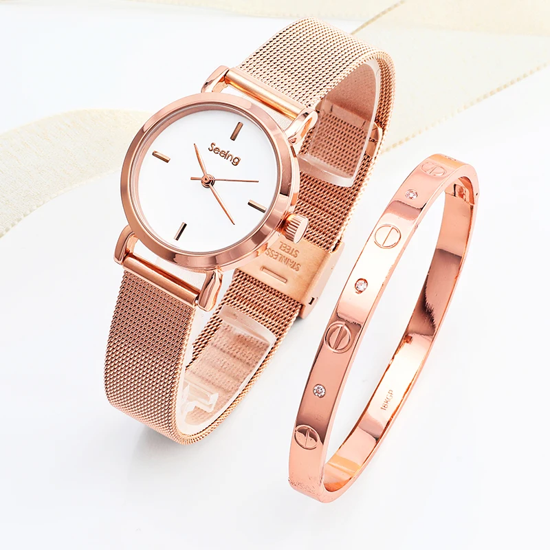 

Wholesale simple rose gold small and exquisite jewelry female watch bangle bracelet set watch woman for girls gifts