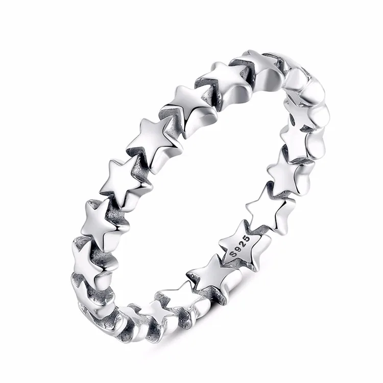 

New Trendy 925 100% Sterling Silver Star Trail Stackable Finger Ring