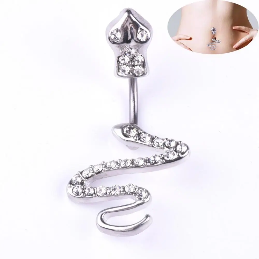 

NUORO Sexy Women Rhinestone Silver Snake Navel Nail Piercing Belly Ring Body Jewelry 316L Stainless Steel Snake Belly Ring
