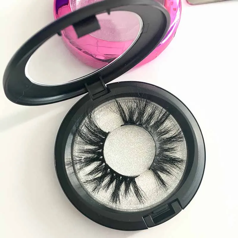 

FDshine wholesale price 25mm 5d mink eyelashes with plastic circle box, Black, other colors are accepted