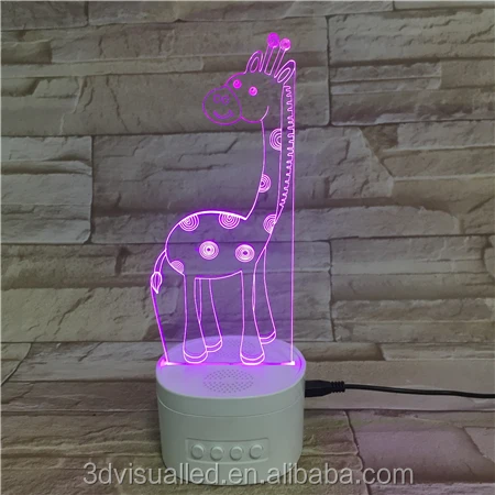 giraffe animal speaker 3d night light 5 color changing press button rechargeable 3d speaker lamp music playing 3d lamp