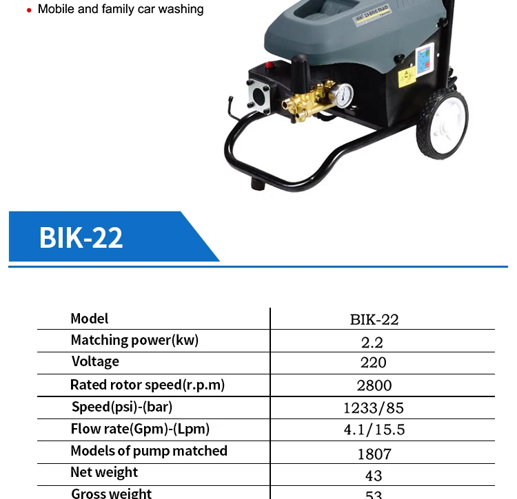 BIK-22  85bar Automatic high pressure washer,used for car washing and floor washing