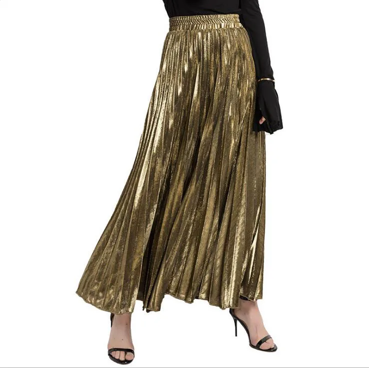 

cz39191a New casual sexy Golden Black Blue Red Plus Size - Silver slim high waist gold pleated skirt, Golden;black;blue;red;silver
