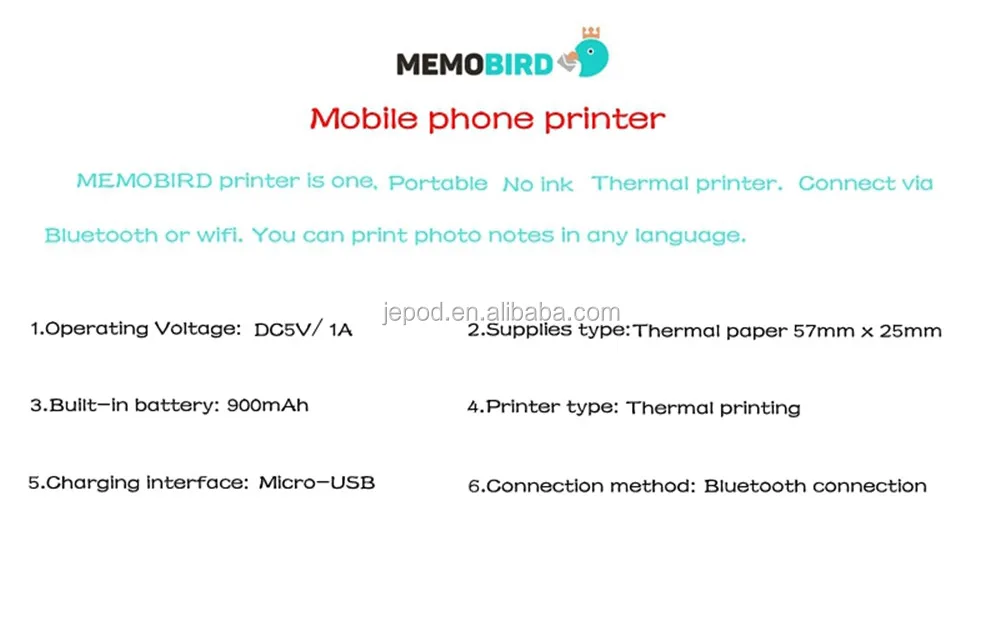 Memobird G3/Go/GT1 58mm portable handheld phone printer Mini sticker bluetooth thermal photo printer Wihte 