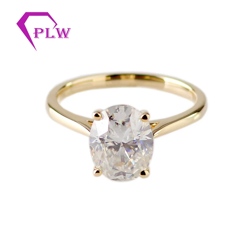 

Simple classic design 4 prong setting 8x10mm 3carat DEF white colorless oval cut moissanite 14k yellow gold ring