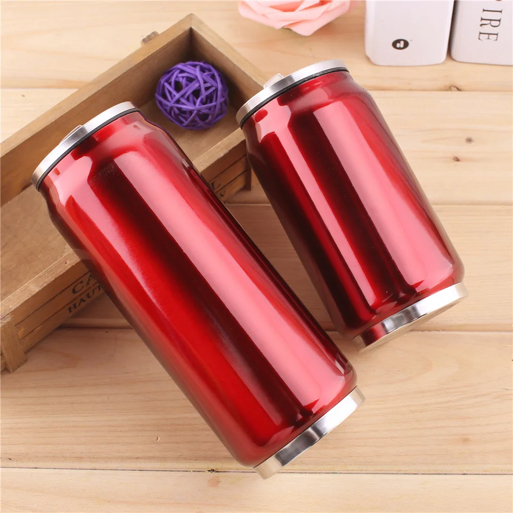 

Customized logo 300ml double wall stainless steel cola can shape vacuum travel mug with straw lid for cold drinks, Customized colors acceptable