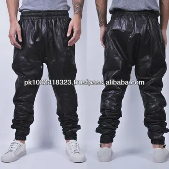 black leather joggers mens