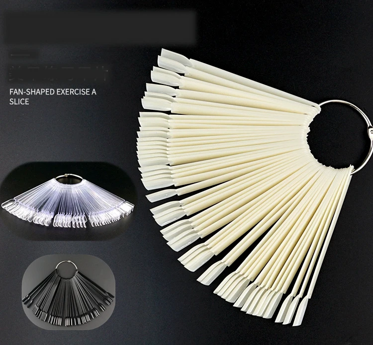 

50 tips False Nail Tips Color Card Practice Display Tools Transparent Natural Black Buckle Ring Manicure Nail Art Tool, Clear and natural