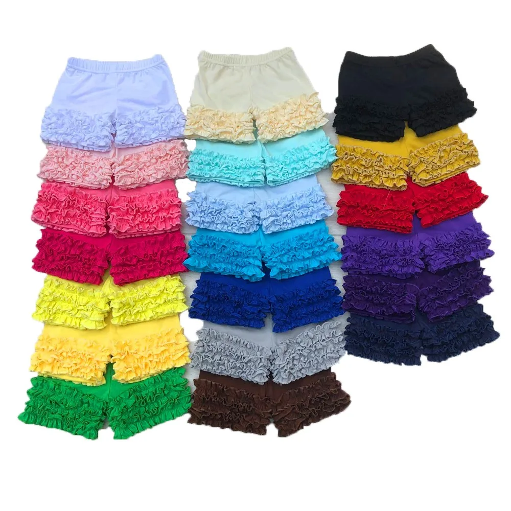 wholesale Summer kids clothes multicolored cotton shorts solid baby icing ruffle pants