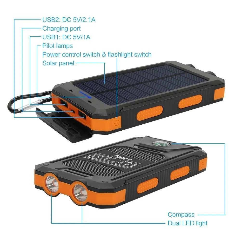 Factory supply high power dual usb ports solar power bank 10000mAh - ANKUX.COM