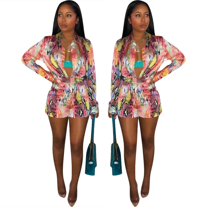 Wholesale fashion printed shirt and shorts two-piece women's suit