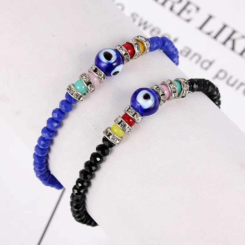 

Black Acrylic Beads With Blue Devil of Eye Bracelet Charm Mysterious Beads Bracelet Gift For Women Men's Bracelets & Bangles, Photo