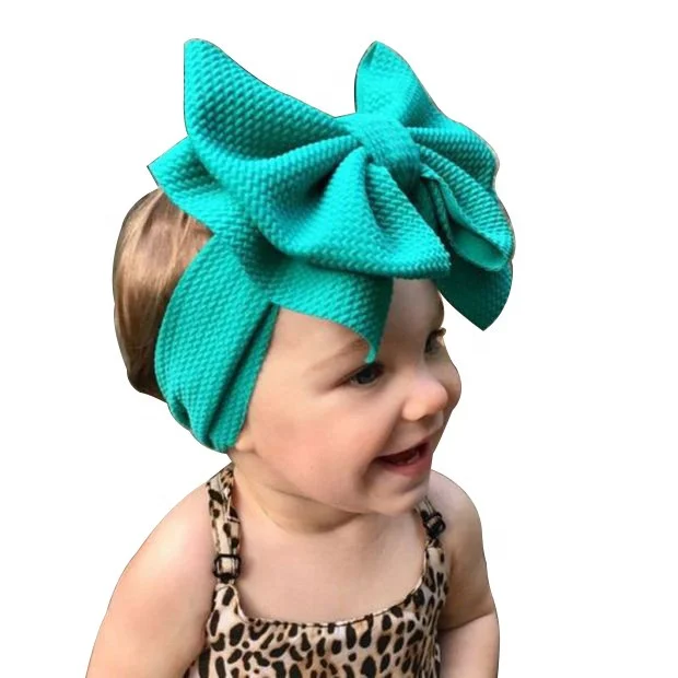 

7" Kids Big Bow Soft Elastic Waffle Headband 2019 Hot-sale Solid Color Top Knot Fashion Headwear For Baby Girl Accessories, 22 colors
