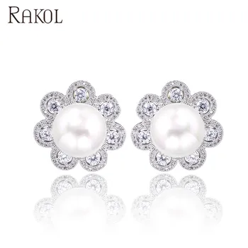 Rakol Wedding Party Lover Gift Shine Chaste Zircon Diamond Decoration Pearl Flower Stud Earrings E225 Rakol Wedding Party Lover Gift Shine Chaste Zircon Diamond Decoration Pearl Flower Stud Earrings E225