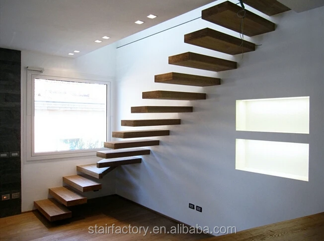 Modern Floating staircase Solid wood floating stair Indoor hidden beams floating solid wood stair TS-301
