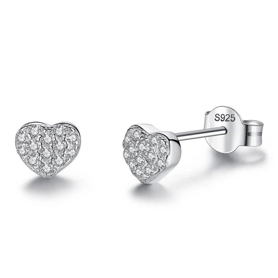 

925 Sterling Silver Earrings with Crystal Love Heart Stud Earrings Fashion Women Cubic Zirconia Jewelry Gift