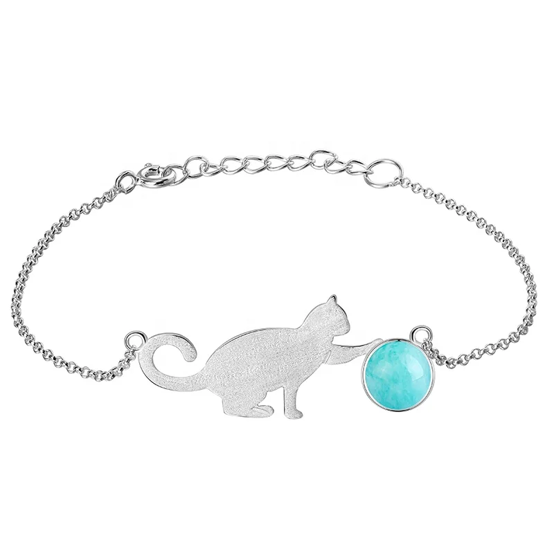 Handmade Playing Cat Fashion 925 silver bracelet