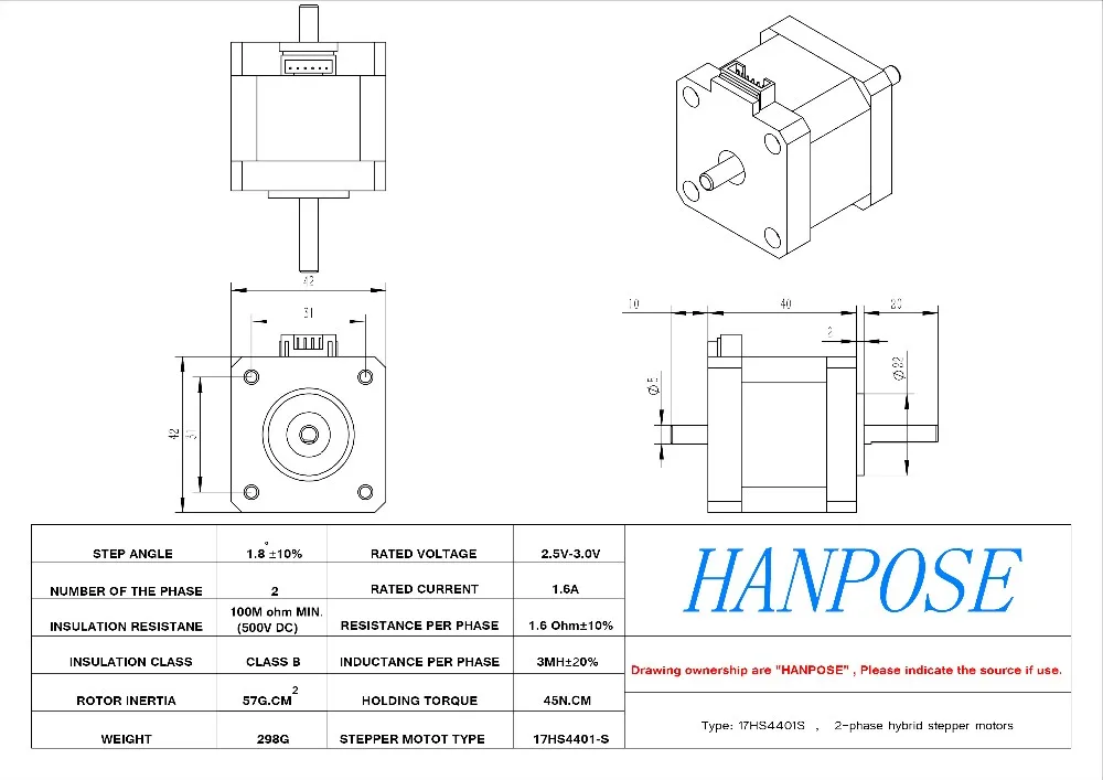 Stepper Motor 42 40mm Length Nema 17 Double Shaft Step Motor 2 Phase 1.