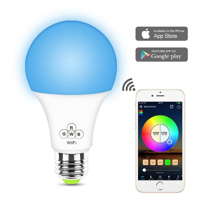 RGB+white E27 Magic Home color changing RGB WIFI smart led light bulb work with Amazon Echo and Google Assistant