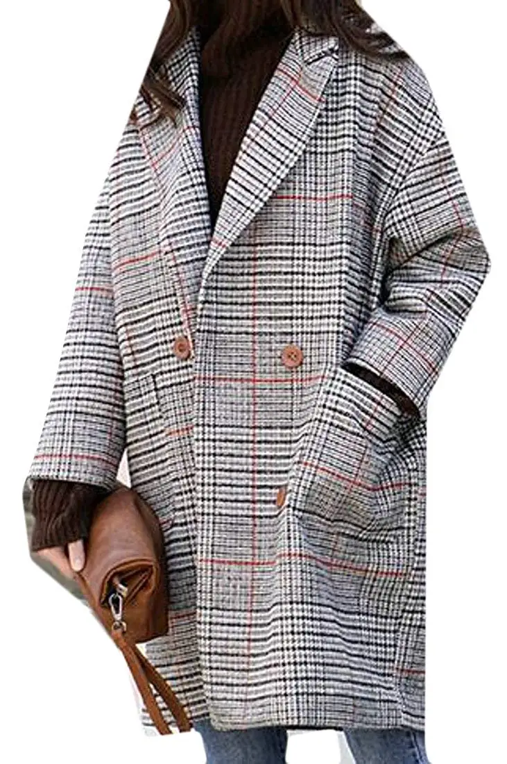 Cromoncent Boys Woolen Blend Warm Overcoat Plaid Coat Winter Jacket