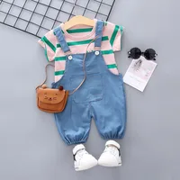 

EG-SYG107 green and pink summer baby stripe pattern wholesale kids clothing sets