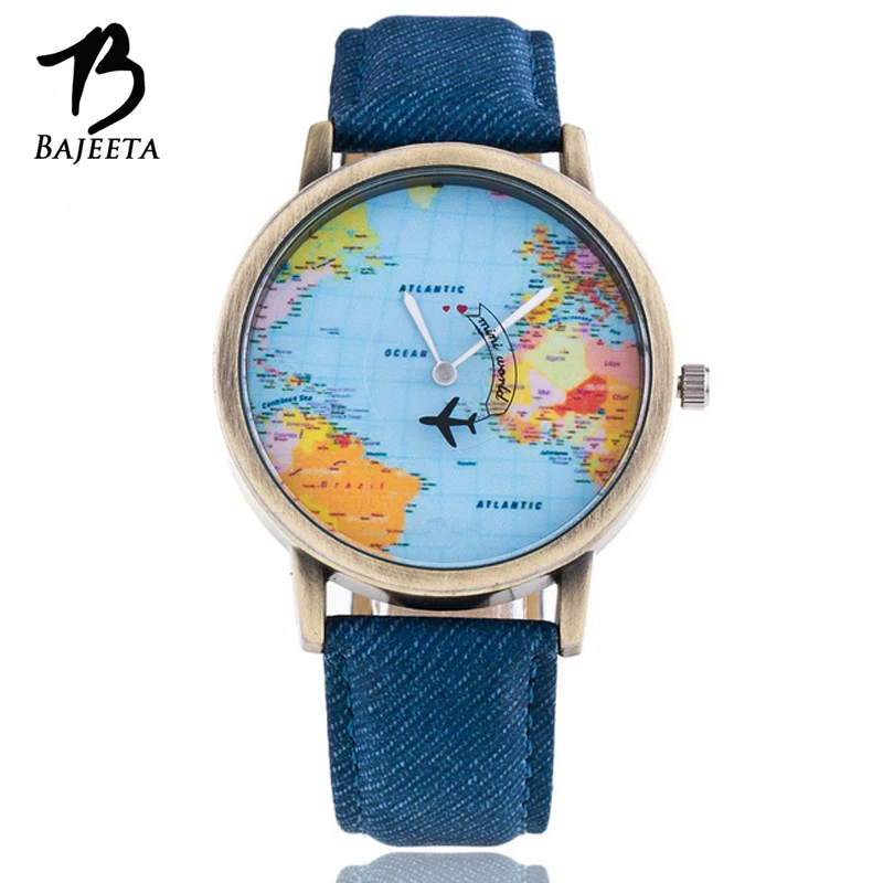 

Wholesale Popular Quartz Aircraft Watch Women Leather Alloy Men Wristwatch world map watches OEM