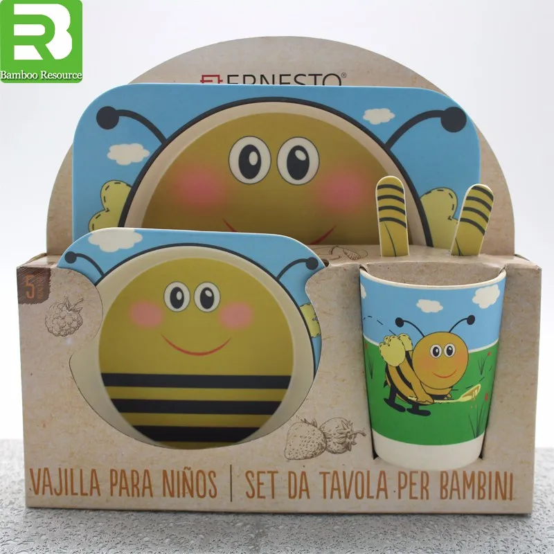 
3 compartment children dinner use biodegradable plastic plate with fork and spoon 