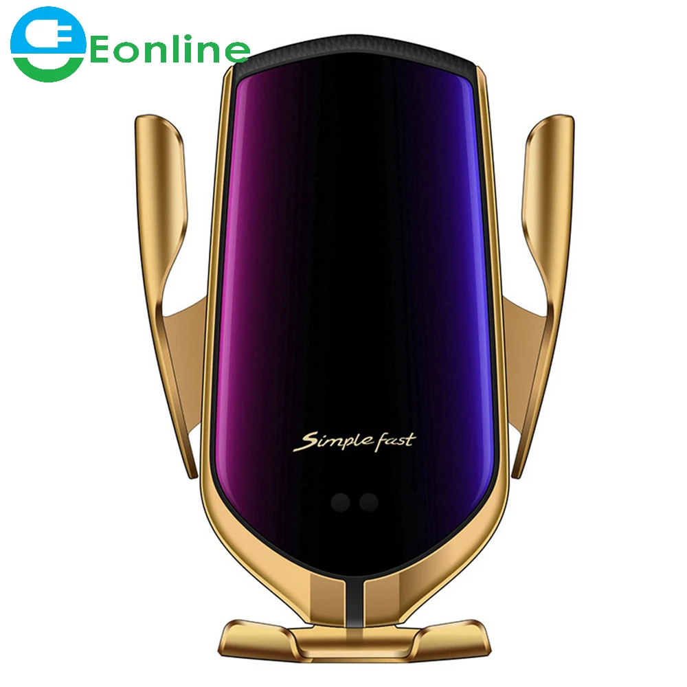 

Eonline 10W Car Mount R1 Wireless Charger Infrared Smart Sensor Automatic Air Vent Holder Fast Wireless Charger, Golden/sliver