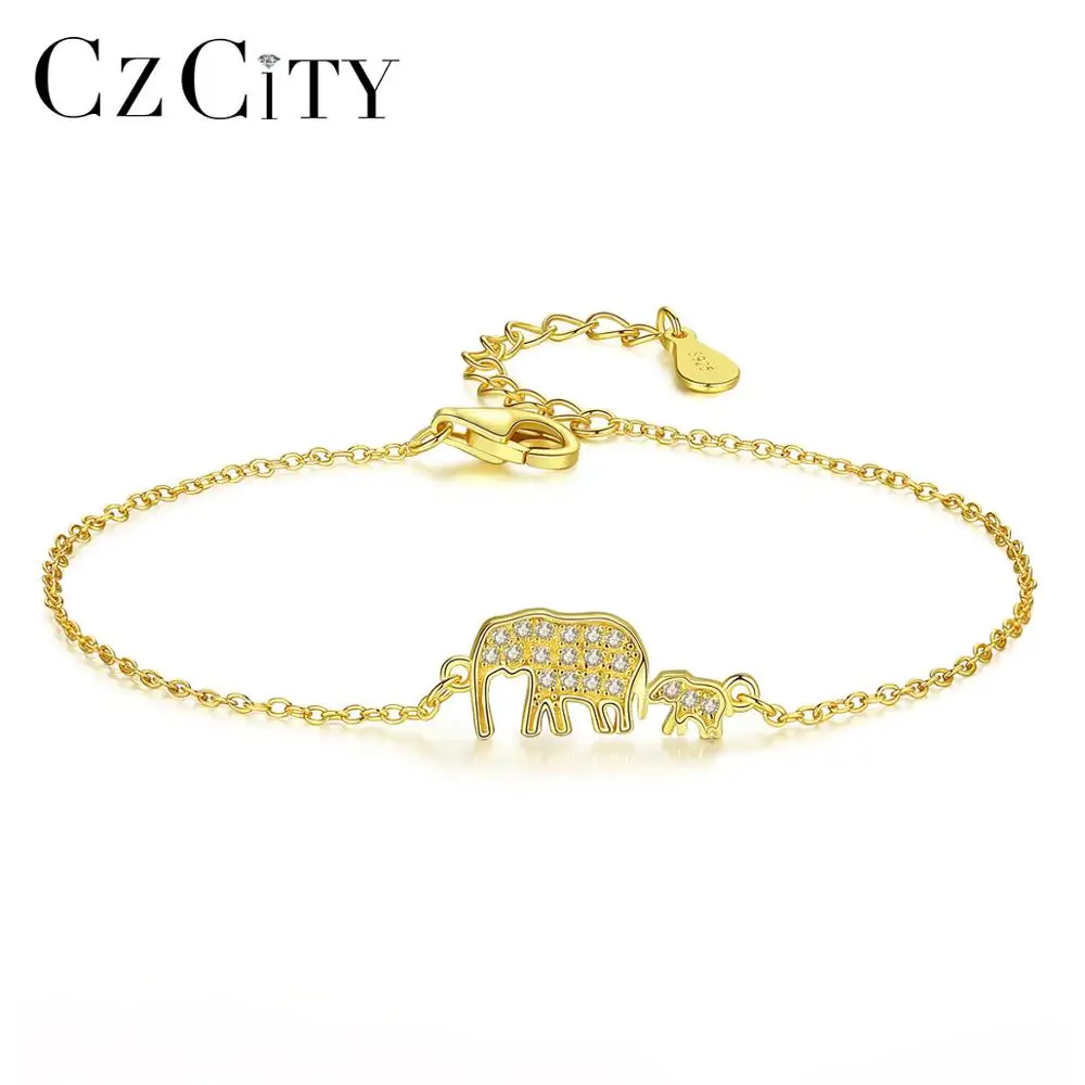 

CZCITY Luxury 925 Sterling Silver Elephant Pendant Bracelets Gift for Mother&Daughter Lovely Jewelry