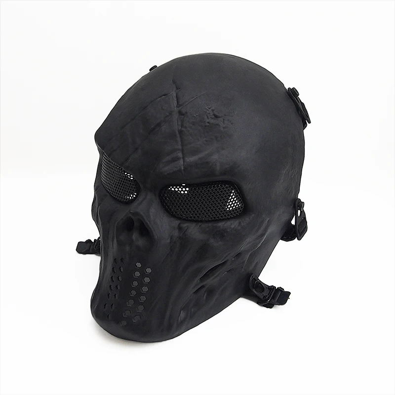 

GZ90058 Black Skull Skeleton Full Face Mask Tactical Paintball Airsoft Protect Safety, Matte black