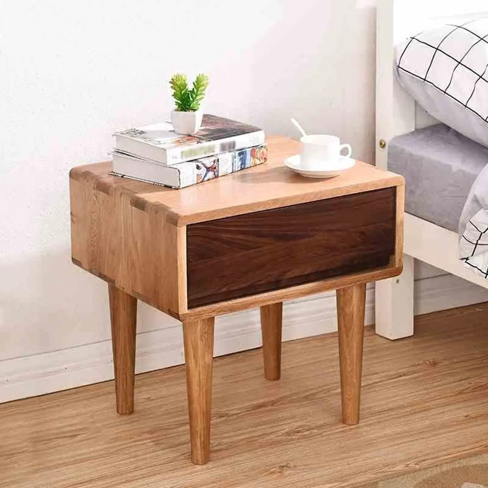 PM-Nightstands Solid Wood Bedside Table White Oak Storage Locker Bedroom Bedside Cabinet
