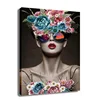 Fashion Colourful Flower Model Girl Abstract Art Wall Picture Home Decor Canvas Print Painting