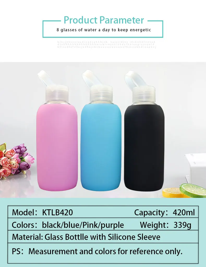 Unbreakable Glass Water Bottle With Silicone Sleeve Silicone Cover ...