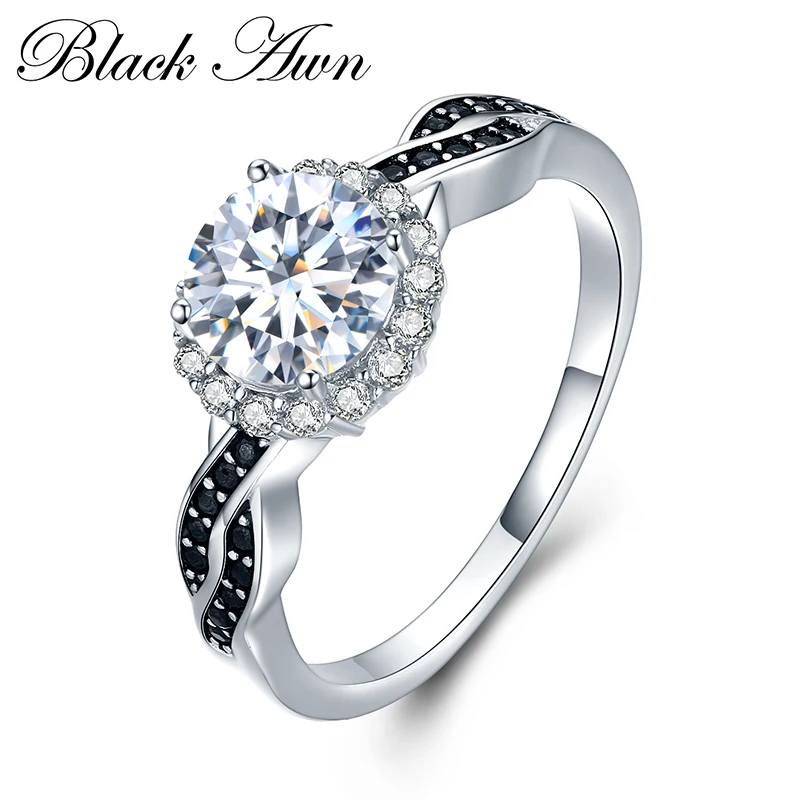 

[BLACK AWN] Flower 925 Sterling Silver Fine Jewelry Trendy Engagement Bague for Women Wedding Rings C036