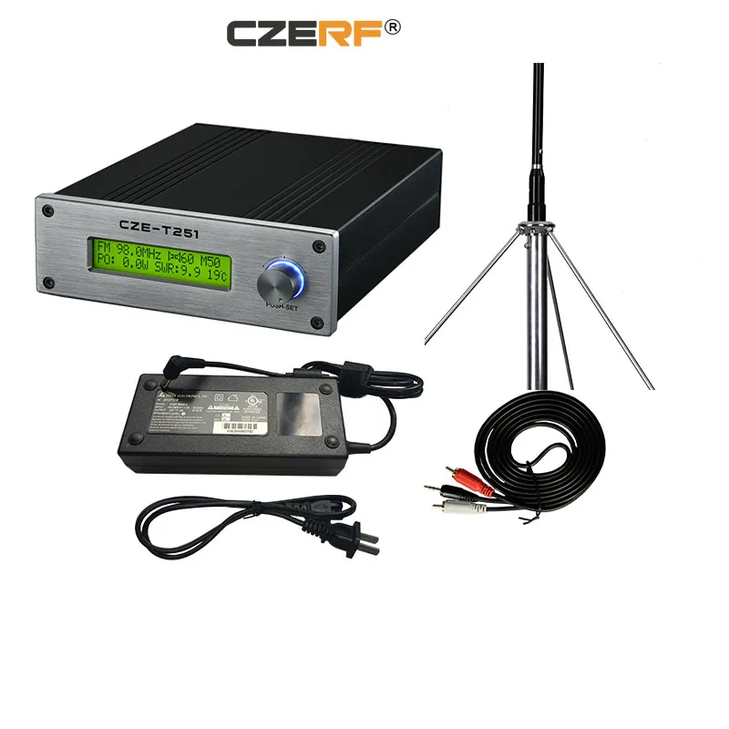 

CZE-T251 25w Watts wireless Mono/Sterep fm transmitter with outdoor antenna kits, Silver