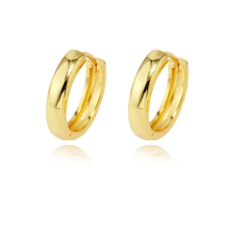 Unisex Plain High Gloss Circle Huggie Small Hoop 14k Gold Snap Clasp Earrings