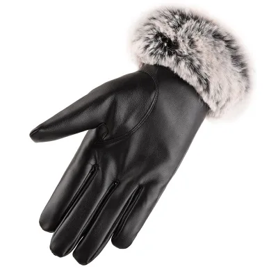
Waterproof warm PU making ladies touch screen gloves beatuiful KaTu fur at wrist for decorating super quality 