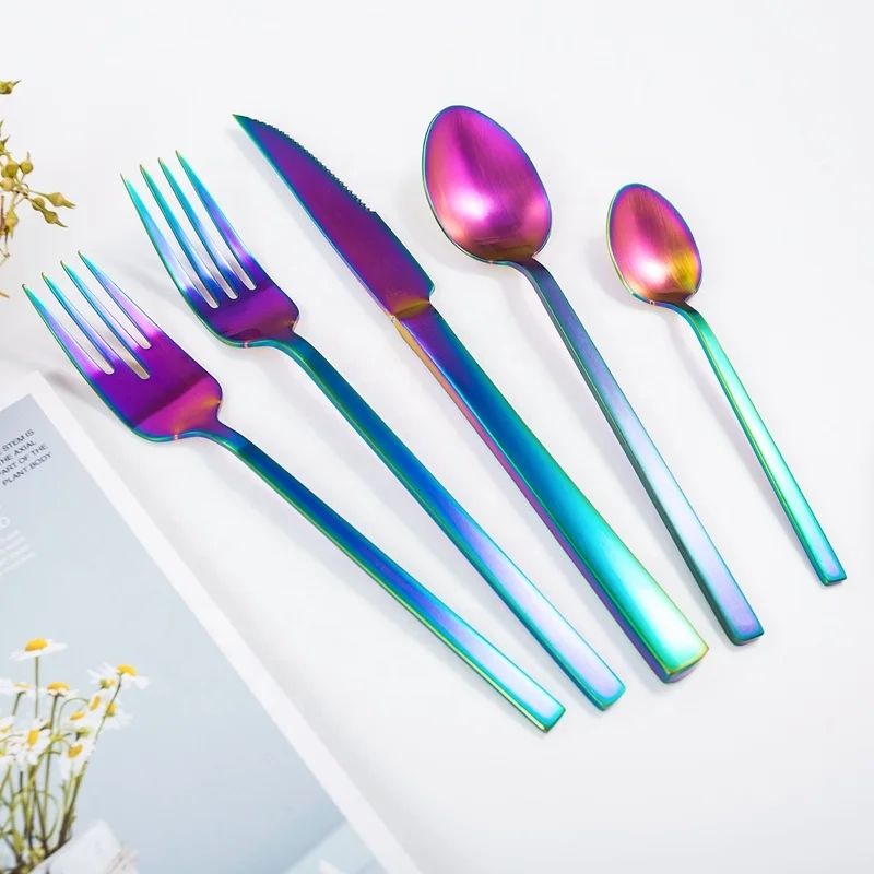 

LFGB FDA Rainbow Stainless Steel Colorful Cutlery Flatware Set