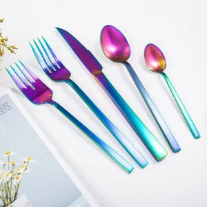 Image of LFGB FDA Rainbow Stainless Steel Colorful Cutlery Flatware Set