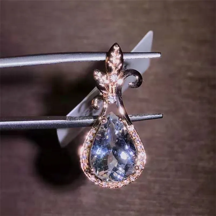 

SGARIT wedding engagement fine jewelry 18k gold 2.3ct light blue natural aquamarine gemstone pendant jewellery