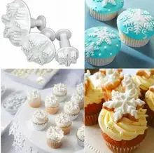 New Sale 3Pcs/Set Snowflake Fondant Cake Decorating Plunger Sugarcraft Cutter Mold Tools Christmas Cake Decorating Tools