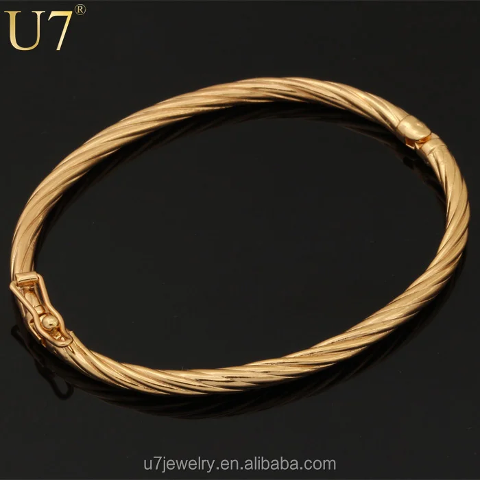 

U7 Simple Design Bangles For Women/ Men Trendy Jewelry Wholesale Trendy 18K Real Gold Plated Copper Oval Bracelets Bangles, Gold/silver