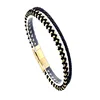 Hot sell high quality braided leather bracelet fashion double layer design men bangles