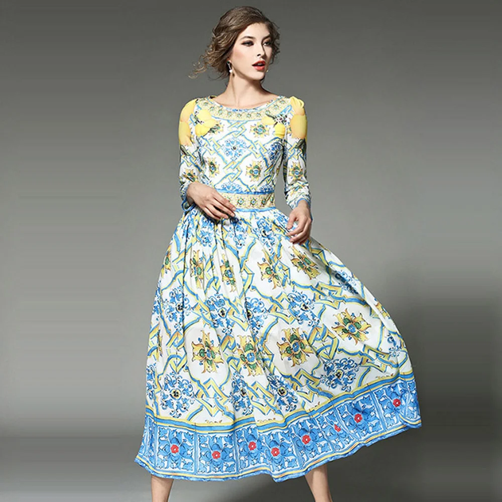 

Long Sleeve Print Elegant A Line Dress