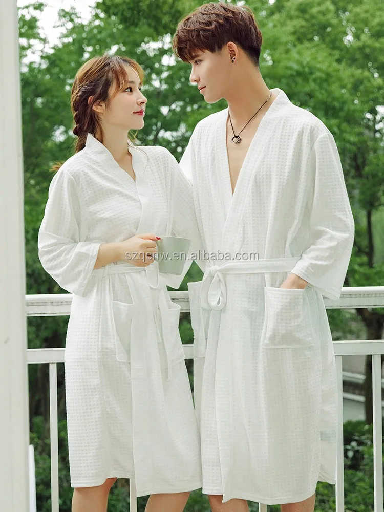 Wholesale Plain Bathrobe Waffle Bathrobe Couple Pajamas Men's Nightwear Hotel Spa Robe Buy