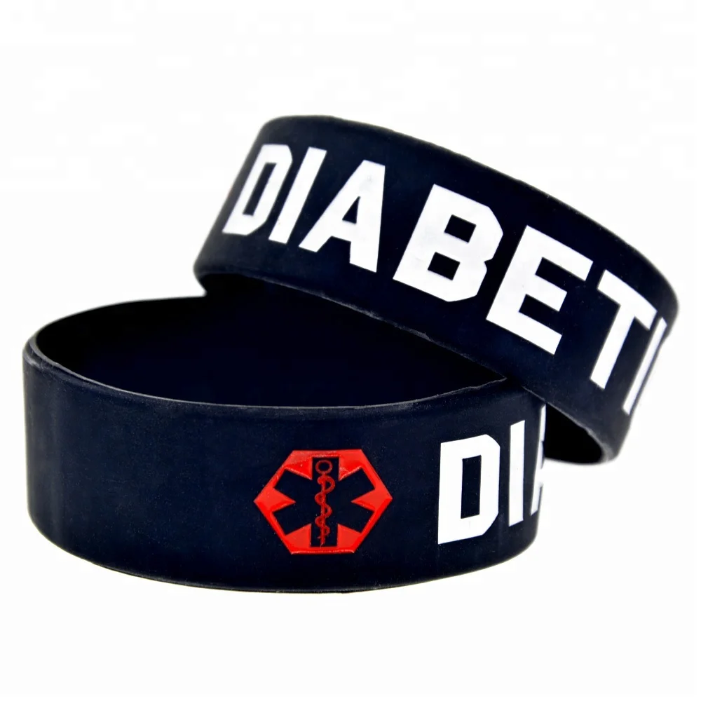 

25PCS Black One Inch Wide Debossed Diabetic Silicone Wristband with Medical Symbol