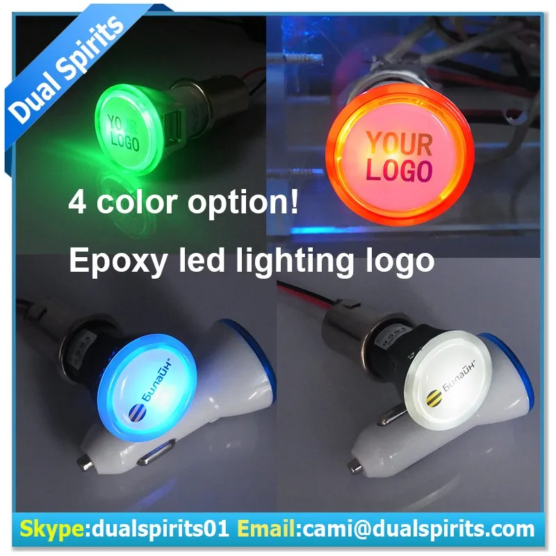 led lighting logo car charger 5v2.1a/phone car charger ce rosh/ 2 port usb car chargersupplier